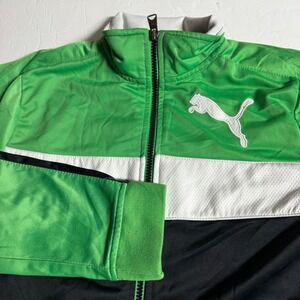 Puma Track Jacket Boys Green White Black‎ Full Zip Athletic Sportswear Size M